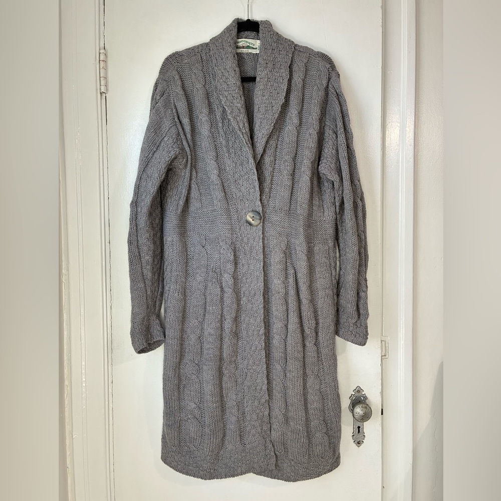 Aran Crafts Gray Cable Knit Long Cardigan